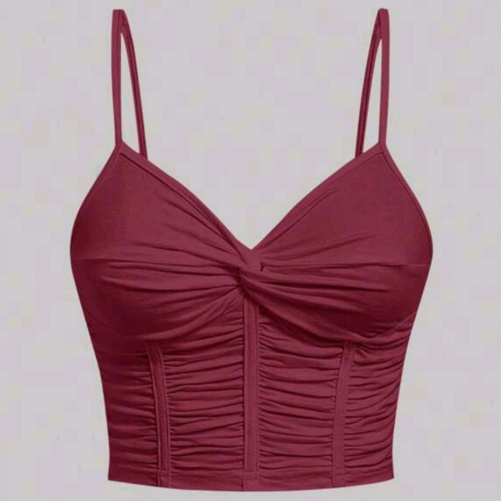 Burgundy Twist Front Ruched Women's Cami Top - Size S